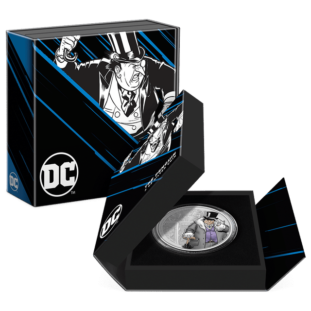 DC Villains – THE PENGUIN™ 3oz Silver Coin Featuring Custom Book-style Display Box With Brand Imagery.