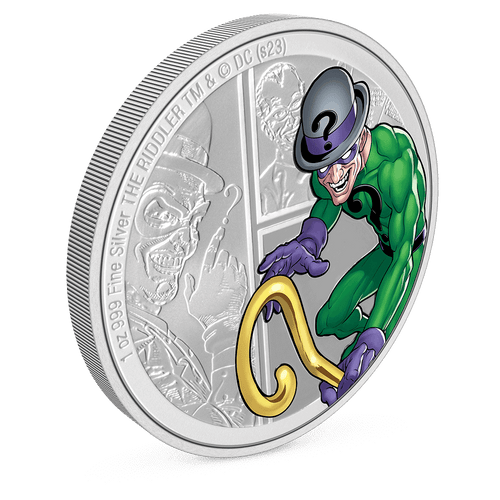 DC Villains – THE RIDDLER™ 1oz Silver Coin Featuring Milled Edge Finish.