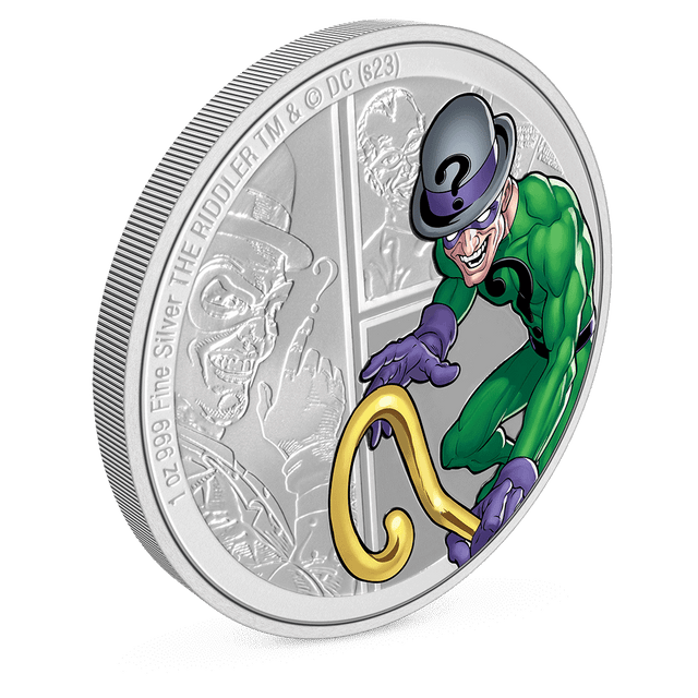 DC Villains – THE RIDDLER™ 1oz Silver Coin Featuring Milled Edge Finish.