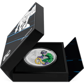 DC Villains – THE RIDDLER™ 1oz Silver Coin  Featuring Book-style Packaging With Custom Velvet Insert to House the Coin.