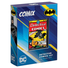 COMIX™ – Detective Comics #27 1oz Silver Coin Featuring Custom Book-Style Packaging and Coin Specifications. 