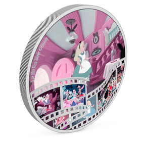 Disney Cinema Masterpieces – Alice in Wonderland 3oz Silver Coin with Milled Edge Finish. 