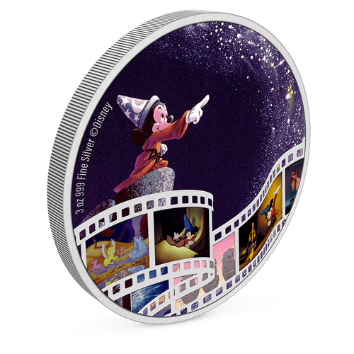 Disney Cinema Masterpieces – Fantasia 3oz Silver Coin with Milled Edge Finish.