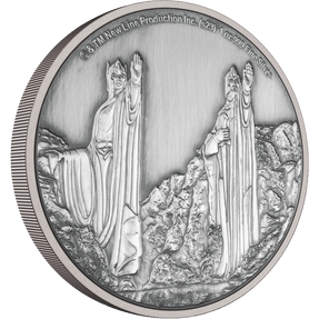 Part of our THE LORD OF THE RINGS™ Middle-earth series, this unique collectible coin is fully engraved and antiqued and presents a close-up view of the mighty Argonath in Gondor. Made of 1oz pure silver. Only 3,000 available worldwide! - New Zealand Mint.