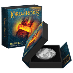 THE LORD OF THE RINGS™ – Argonath 1oz Silver Coin Featuring Custom Book-Style Packaging and Specifications.  