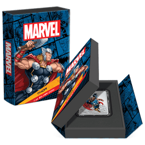 Marvel – Thor 1oz Silver Coin - Featuring Custom Book-Style Packaging with Printed Coin Specifications. 
