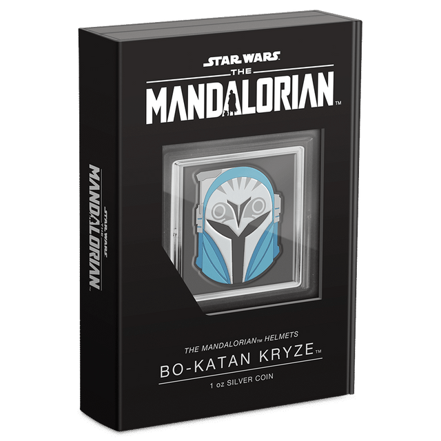 The Mandalorian™ Helmets – Bo-Katan Kryze™ 1oz Silver Coin Featuring Custom Book-style Display Box With Brand Imagery. 
