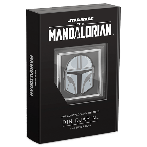 The Mandalorian™ Helmets – Din Djarin™ 1oz Silver Coin Featuring Custom Book-style Display Box With Brand Imagery. 