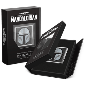 The Mandalorian™ Helmets – Din Djarin™ 1oz Silver Coin Featuring Custom Book-Style Packaging and Specifications. 