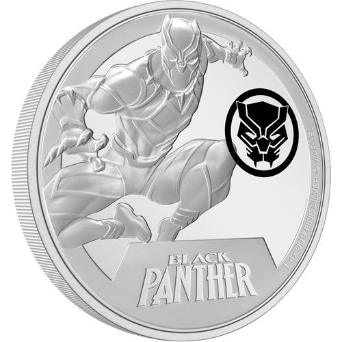 Wakanda forever! Don’t miss your opportunity to add the powerful warrior Black Panther to your Marvel collection. Detailed design shows an engraving of Black Panther ready to leap into combat! His emblem is displayed in colour. 5,000 available! - New Zealand Mint