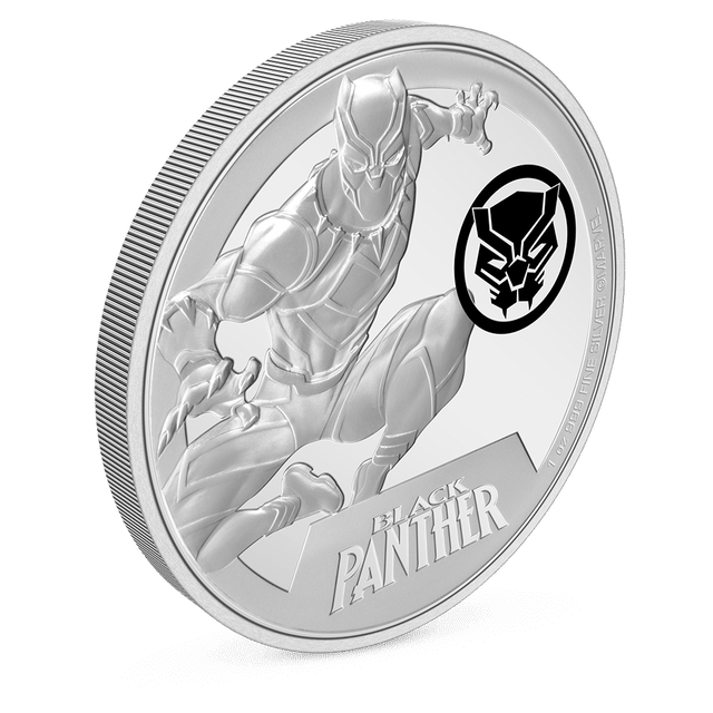 Marvel Black Panther 1oz Silver Coin with Milled Edge Finish.