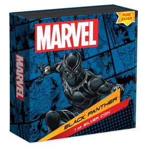 Marvel Black Panther 1oz Silver Coin Featuring Custom Book-style Display Box With Brand Imagery.
