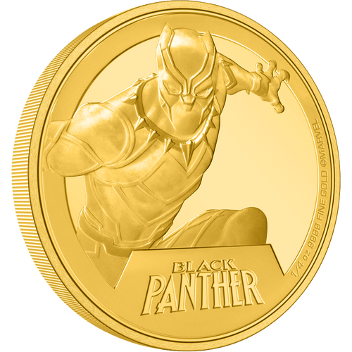 The powerful King of Wakanda makes his mark on pure gold! Fully engraved coin displays a close-up of Black Panther in action. Relief has been added which contrasts against the mirror-finish and frosted background. Only 500 available worldwide! - New Zealand Mint