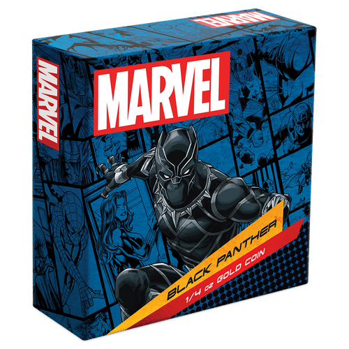 Marvel Black Panther 1/4oz Gold Coin Featuring Custom-Designed Outer Box With Brand Imagery.
