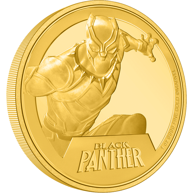 The powerful King of Wakanda makes his mark on pure gold! Fully engraved coin displays a close-up of Black Panther in action. Relief has been added which contrasts against the mirror-finish and frosted background. Limited to 250 worldwide! - New Zealand Mint