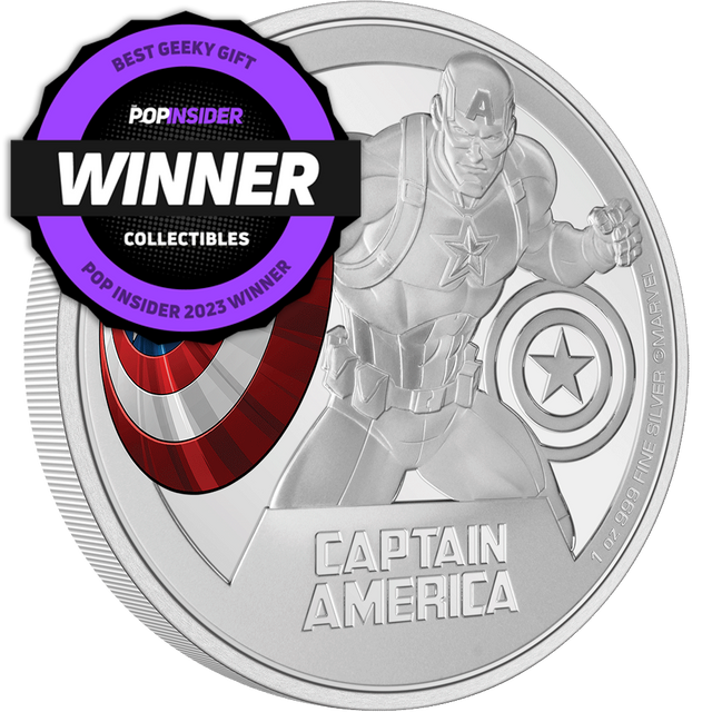 Marvel Captain America™ 1oz Silver Coin - 'Best Geeky Gift' Pop Insider 2023 Collectibles Winner.