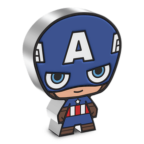 No one dons the stars and stripes quite like Marvel’s Captain America! Coloured and shaped to resemble Captain America standing ready to fight for freedom in his famous blue, white and red suit. - New Zealand Mint
