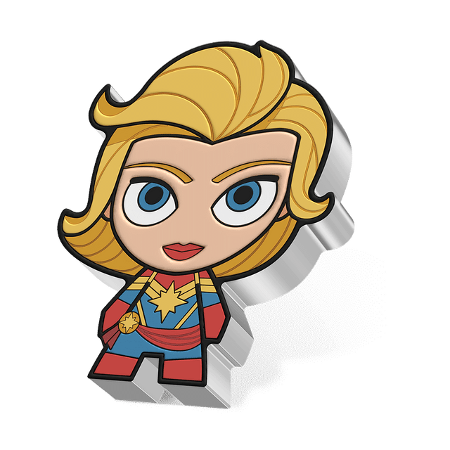 Marvel – Captain Marvel 1oz Silver Chibi® Coin With Smooth Edge Finish. 