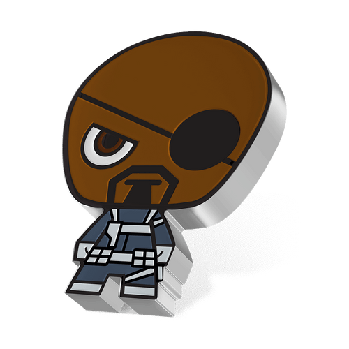 Premium Number! Marvel – Nick Fury 1oz Silver Chibi® Coin with Smooth Edge Finish.
