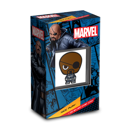 Premium Number! Marvel – Nick Fury 1oz Silver Chibi® Coin Featuring Custom Packaging with Display Window and Certificate of Authenticity Sticker. 