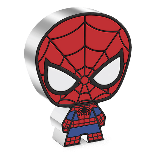 Our Spider-Senses tell us you’re going to love this one! A solid 1oz pure silver, this Chibi® Coin resembles Marvel’s amazing Spider-Man. Shaped and coloured to show Peter Parker in his famous blue and red suit. - New Zealand Mint