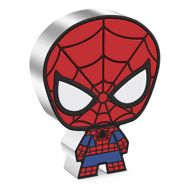 Our Spider-Senses tell us you’re going to love this one! A solid 1oz pure silver, this Chibi® Coin resembles Marvel’s amazing Spider-Man. Shaped and coloured to show Peter Parker in his famous blue and red suit. - New Zealand Mint