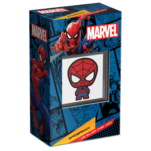 Premium Number! Marvel – Spider-Man 1oz Silver Chibi® Coin Featuring Custom Packaging with Display Window and Certificate of Authenticity Sticker.