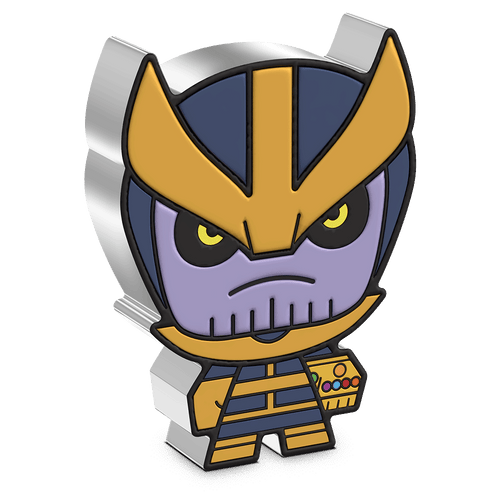 Calling all Marvel devotees! Your chance to own Thanos’s might has arrived. A stylised representation of Thanos as seen in the Marvel universe. Coloured and shaped with added relief for maximum detail. Only 999 available worldwide! - New Zealand Mint