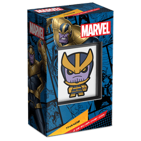 Marvel – Thanos MEGA Chibi® 2oz Silver Coin Featuring Custom Packaging with Display Window and Certificate of Authenticity Sticker. 