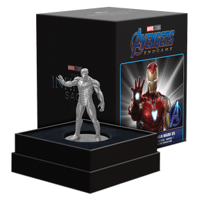 Marvel – Iron Man Mark 85 Series 1 160g Silver Miniature in Custom Display Box with Brand Imagery.