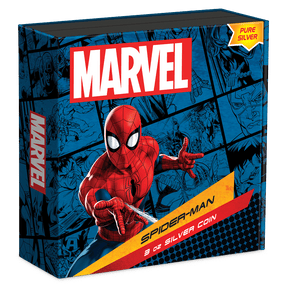 Marvel Spider-Man 3oz Silver Coin Featuring Custom Book-style Display Box With Brand Imagery.
