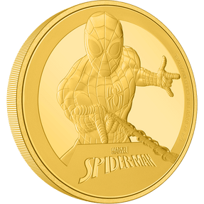 Pure gold, pure Super Hero magic. The design shows a fully engraved image of Spider-Man Some relief and texture using sandblasting further enhance this powerful design. Officially licensed by Marvel. - New Zealand Mint