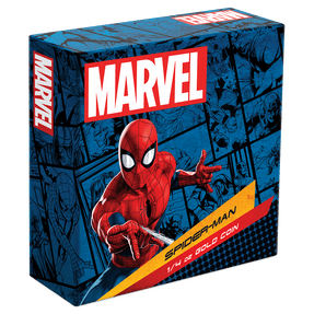 Marvel Spider-Man 1/4oz Gold Coin Featuring Custom-Designed Outer Box With Brand Imagery.