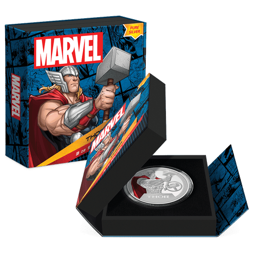 Marvel Thor™ 3oz Silver Coin Featuring with Custom Book-Style Packaging and Specifications. 