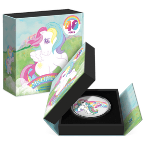 My Little Pony 40th Anniversary 1oz Silver Coin Featuring with Custom Book-Style Packaging and Specifications. 