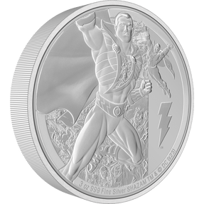 Embrace the magic with the mighty SHAZAM™ 3oz pure silver coin. 55mm in diameter, SHAZAM’s pose is splendidly rendered, along with a detailed comic montage featuring more images of the hero. Only 1,000 available worldwide! - New Zealand Mint