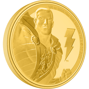 SHAZAM™ dazzles in 1/4oz pure gold! The design includes a close up of SHAZAM, with his iconic lightning bolt emblem beside him. The mintage is set at just 500 worldwide. Collect all four! - New Zealand Mint