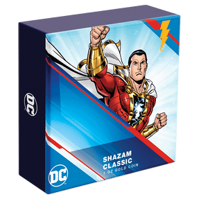 SHAZAM™ Classic 1/4oz Gold Coin Featuring Custom-Designed Outer Box With Brand Imagery.