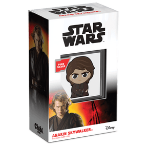 Star Wars™ Anakin Skywalker™ 1oz Silver Chibi® Coin Featuring Custom Packaging with Display Window and Certificate of Authenticity Sticker.