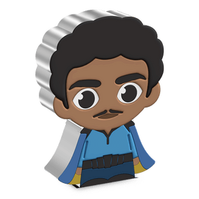 A man of many talents, Lando Calrissian™ shows off his stylish ensemble on this 1oz pure silver Star Wars™ Chibi® Coin. Fully coloured and shaped coin resembles Lando wearing his blue trousers, shirt, iconic cape, and statement black belt. - New Zealand Mint