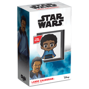 Star Wars™ Lando Calrissian™ 1oz Silver Chibi® Coin Featuring Custom Packaging with Display Window and Certificate of Authenticity Sticker.