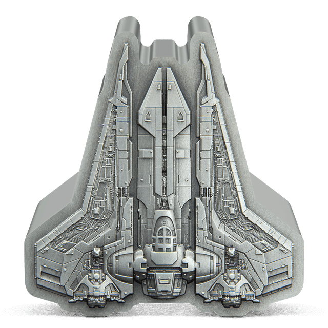 The Mandalorian™ – Bo-Katan's Gauntlet Starfighter™ 1oz Silver Shaped Coin - Flat View.