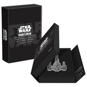 The Mandalorian™ – The Mandalorian's N1 Starfighter™ 3oz Silver Shaped Coin Featuring with Custom Book-Style Packaging and Specifications. 