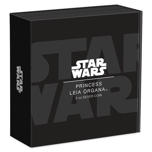 Star Wars™ Princess Leia™ 3oz Silver Coin Featuring Custom Book-style Display Box With Brand Imagery.