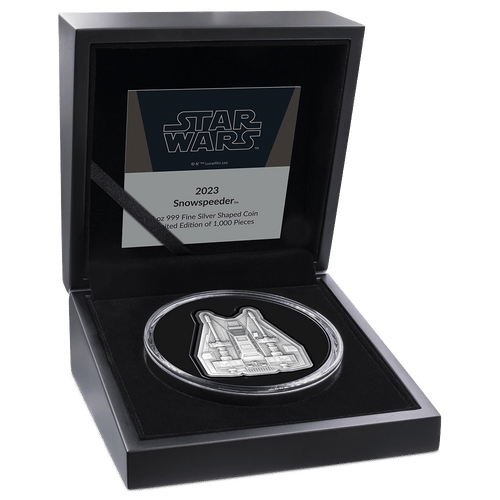 Star Wars™ Snowspeeder™ 3oz Silver Shaped Coin with Custom Designed Wooden Box with Velvet Insert.