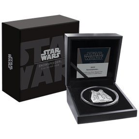 Star Wars™ Snowspeeder™ 3oz Silver Shaped Coin with Custom-Designed Wooden Box with Certificate of Authenticity Holder and Viewing Insert. 