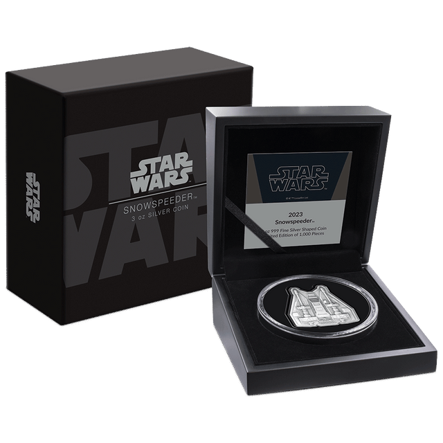 Star Wars™ Snowspeeder™ 3oz Silver Shaped Coin with Custom-Designed Wooden Box with Certificate of Authenticity Holder and Viewing Insert. 