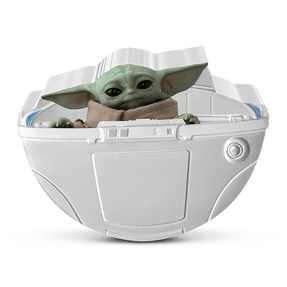 Officially licensed, it features the adorable alien in his brand-new pram and wearing his beskar armour. This Star Wars™ coin features Grogu in colour. In contrast, his pram has been left engraved and frosted and some parts have a mirror-finish. - New Zealand Mint