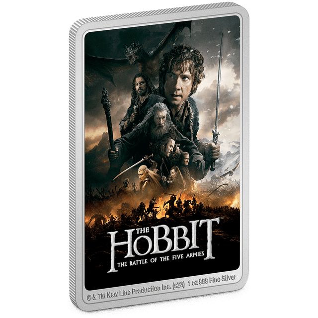 A coloured image of the book's main characters contrasts brilliantly with the film’s logo which has been left engraved and frosted. A mirrored border completes the design.  - New Zealand Mint