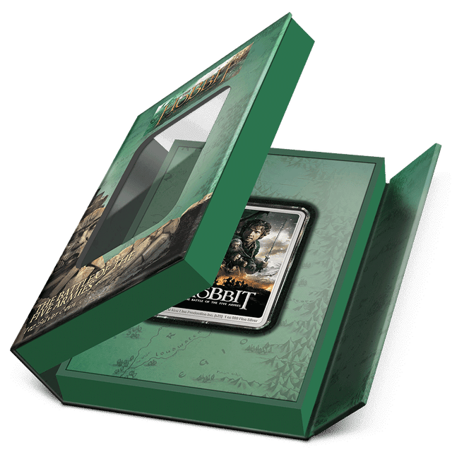 THE HOBBIT™ – The Battle of the Five Armies 1oz Silver Coin Featuring Custom Book-style Display Box With Brand Imagery.